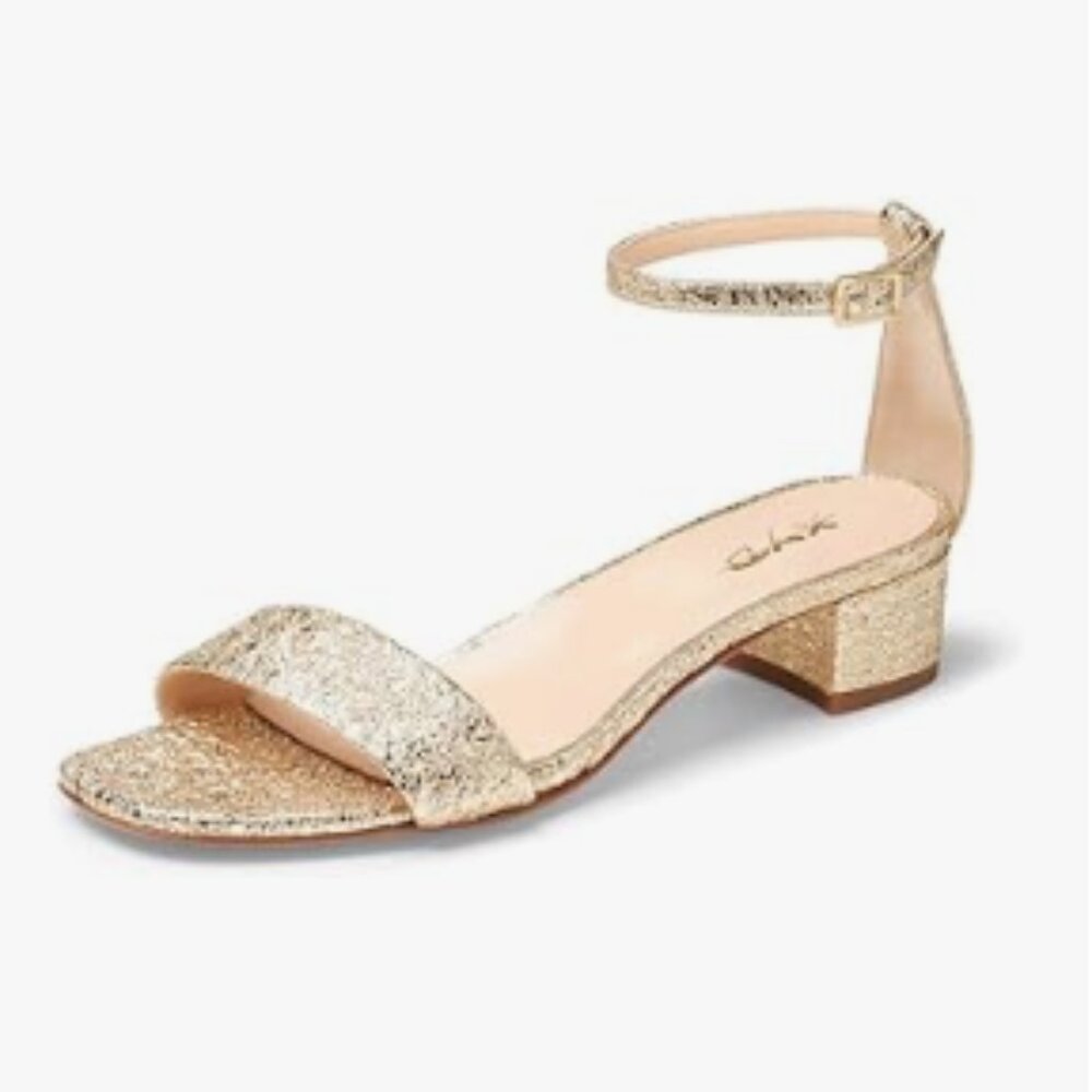 XYD Gold Open Toe Ankle Strap Buckled Low Chunky Heel Sandal Dress Shoe